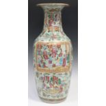 A Chinese Canton famille rose celadon ground porcelain vase, mid-19th century, of shouldered