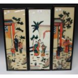 A group of three Chinese reverse paintings on glass, 20th century, each depicting scenes of