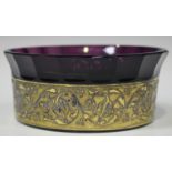 An Art Deco Moser amethyst tinted circular glass bowl, 1920s, gilded with an Oroplastic band,