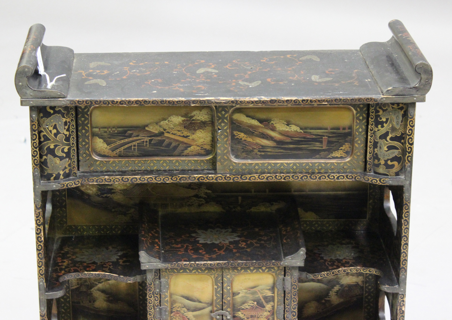 A Japanese lacquer table-top cabinet, Meiji period, fitted with a symmetrical arrangement of - Image 3 of 4