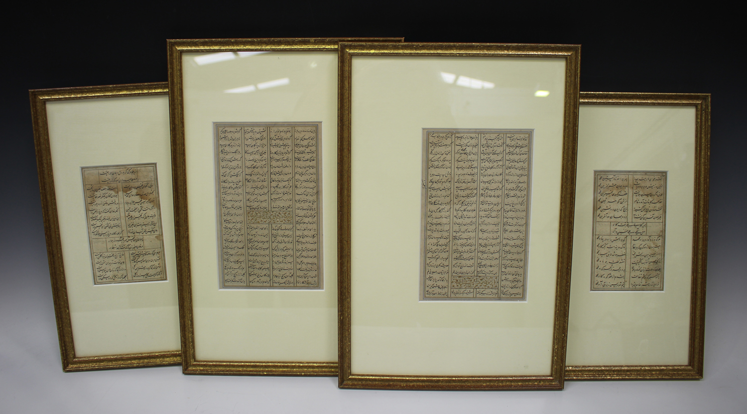 A group of four Persian poetry manuscript leaves/pages, probably Iran, 18th century, comprising