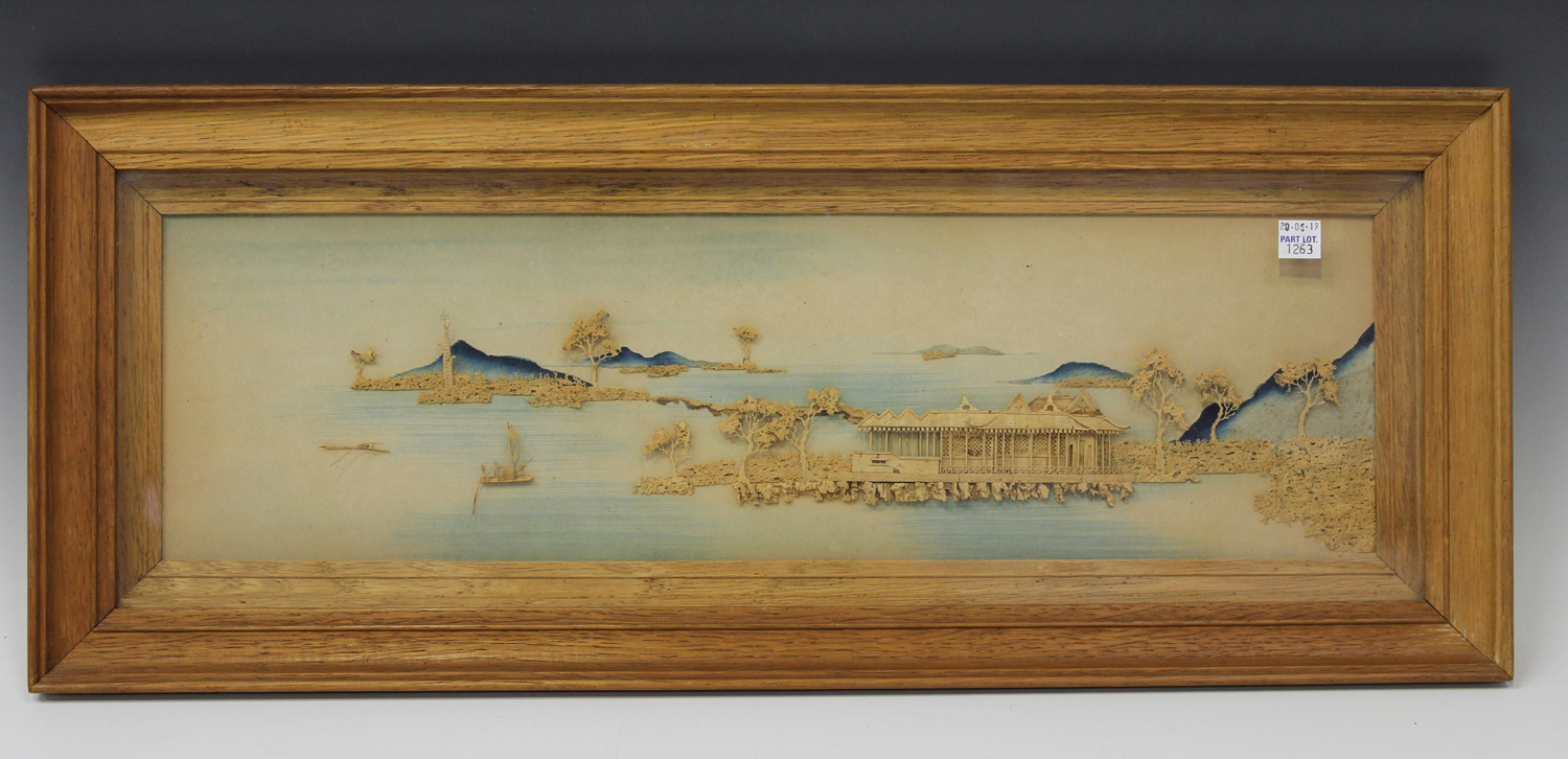 Two pairs of Chinese carved cork rectangular panels, early 20th century, each depicting views of - Image 3 of 3