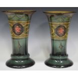 A pair of Royal Bonn pottery Art Nouveau style vases, circa 1900, each decorated with a stylized