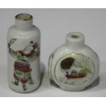 A Chinese famille rose porcelain snuff bottle, late Qing dynasty, painted with a standing figure