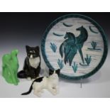 A mixed group of decorative ceramics, late 19th and 20th century, including a Winstanley cat, a Mike