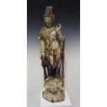 A Chinese polychrome painted carved wood figure of Guanyin, Song style but probably late Qing