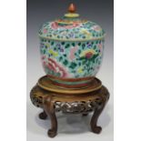 A Straits Chinese Peranakan or Baba-Nyonya famille rose enamelled porcelain jar and cover, late 19th