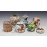 A small group of Chinese porcelain, 20th century, including a jar and cover painted, with iron red