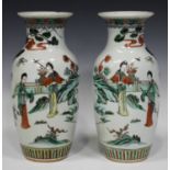 A pair of Chinese famille verte porcelain vases, late 19th/early 20th century, each shouldered