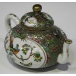 A Chinese Canton famille rose porcelain teapot and cover, mid to late 19th century, of diminutive