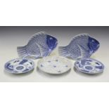 A collection of Japanese Arita blue and white porcelain, Meiji/Taisho period, comprising twelve fish