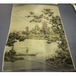 A Japanese cut velvet embroidery wall hanging, Meiji period, with coloured detail, depicting a scene