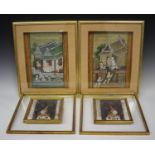 A pair of South-east Asian watercolour paintings, 19th century, depicting lovers in an amorous