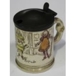 An unusual Colman's Mustard pottery advertising jar in the form of a stein with pewter tappit lid,