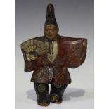 A Japanese polychrome painted carved wood figure of an actor, Meiji/Taisho period, modelled