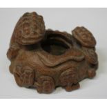 A Chinese bamboo brush washer, probably 20th century, carved in the form of a lingzhi fungus, length