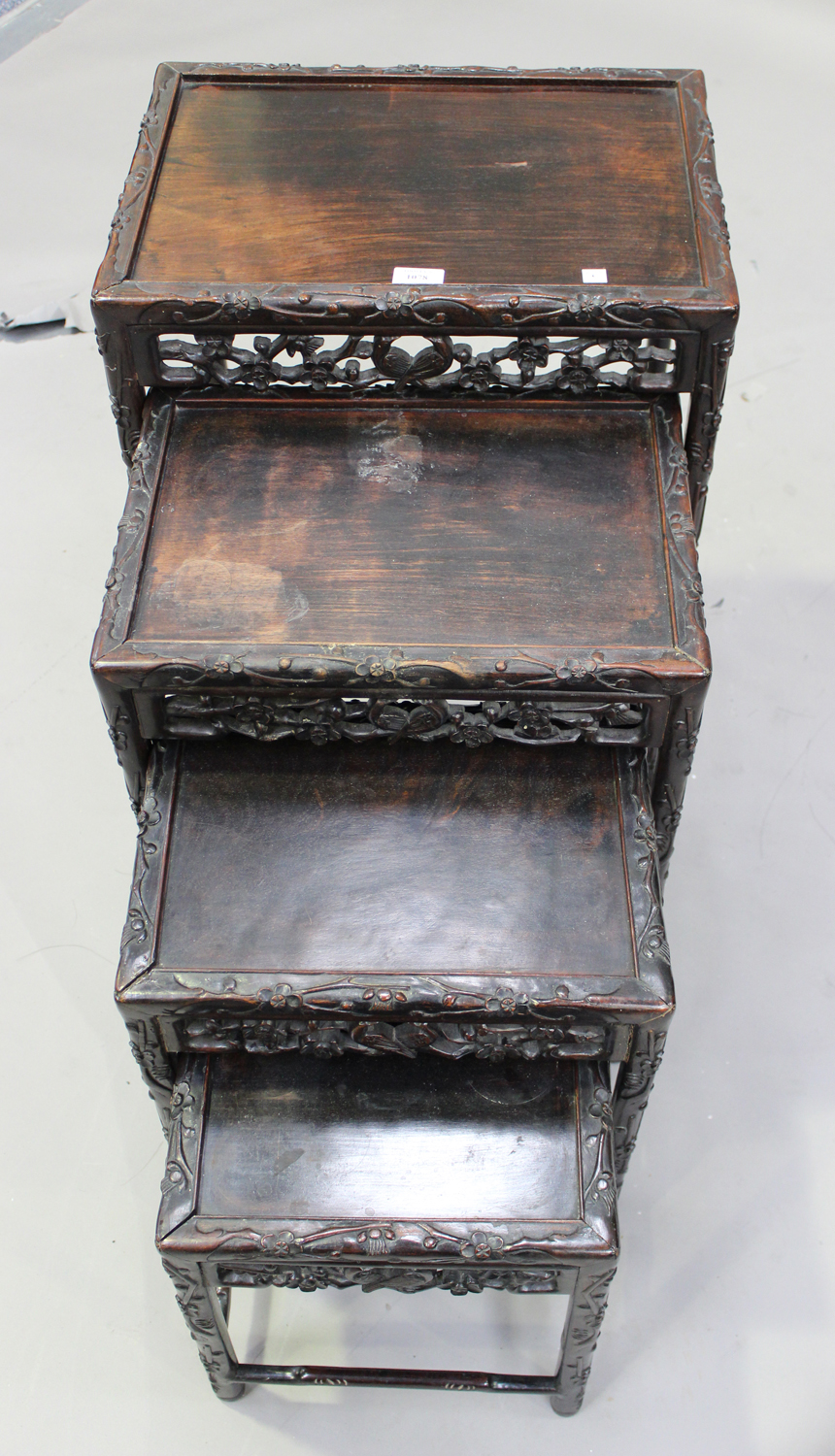 A Chinese carved hardwood quartetto nest of occasional tables, early 20th century, each - Image 2 of 2