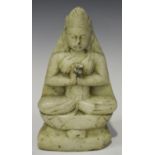 A South-east Asian carved alabaster figure of Buddha, 18th/19th century, modelled seated in