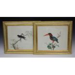 Two Chinese school trade watercolour paintings on paper, early 19th century, one depicting a stork-