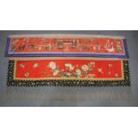 A collection of Chinese silkwork embroideries, mostly late Qing dynasty, comprising an altar
