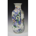 A Chinese famille verte porcelain vase, Kangxi style but late Qing dynasty, the swollen