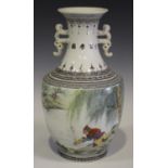 A Chinese famille rose porcelain vase, late 20th century, the body decorated with a figure at the
