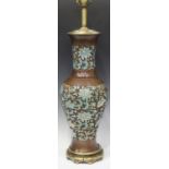 A Japanese brown patinated bronze and cloisonné vase, Meiji period, the baluster body and flared