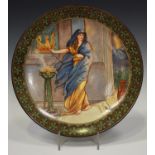 A Doulton Lambeth decorated Pinder, Bourne & Co faience pottery circular plaque, late 19th