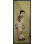 Two Japanese hanging scroll paintings, 20th century, each depicting a standing maiden, 107cm x