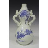 A Japanese Hirado blue and white porcelain vase, Meiji period, the double-gourd shaped body
