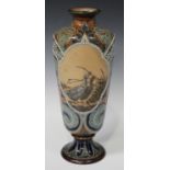 A Doulton Lambeth stoneware vase, late 19th century, decorated by Florence E. Barlow, monogrammed,