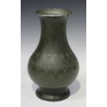 A Japanese cloisonné enamel vase by Ando, Meiji/Taisho period, of baluster form, the dark green matt