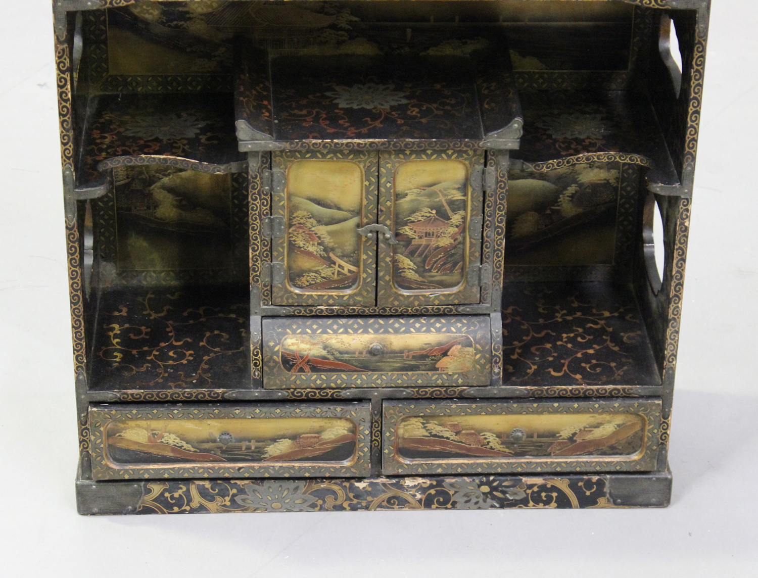 A Japanese lacquer table-top cabinet, Meiji period, fitted with a symmetrical arrangement of - Image 4 of 4