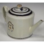 A Chinese export porcelain teapot and cover, late Qianlong period, the cylindrical body painted