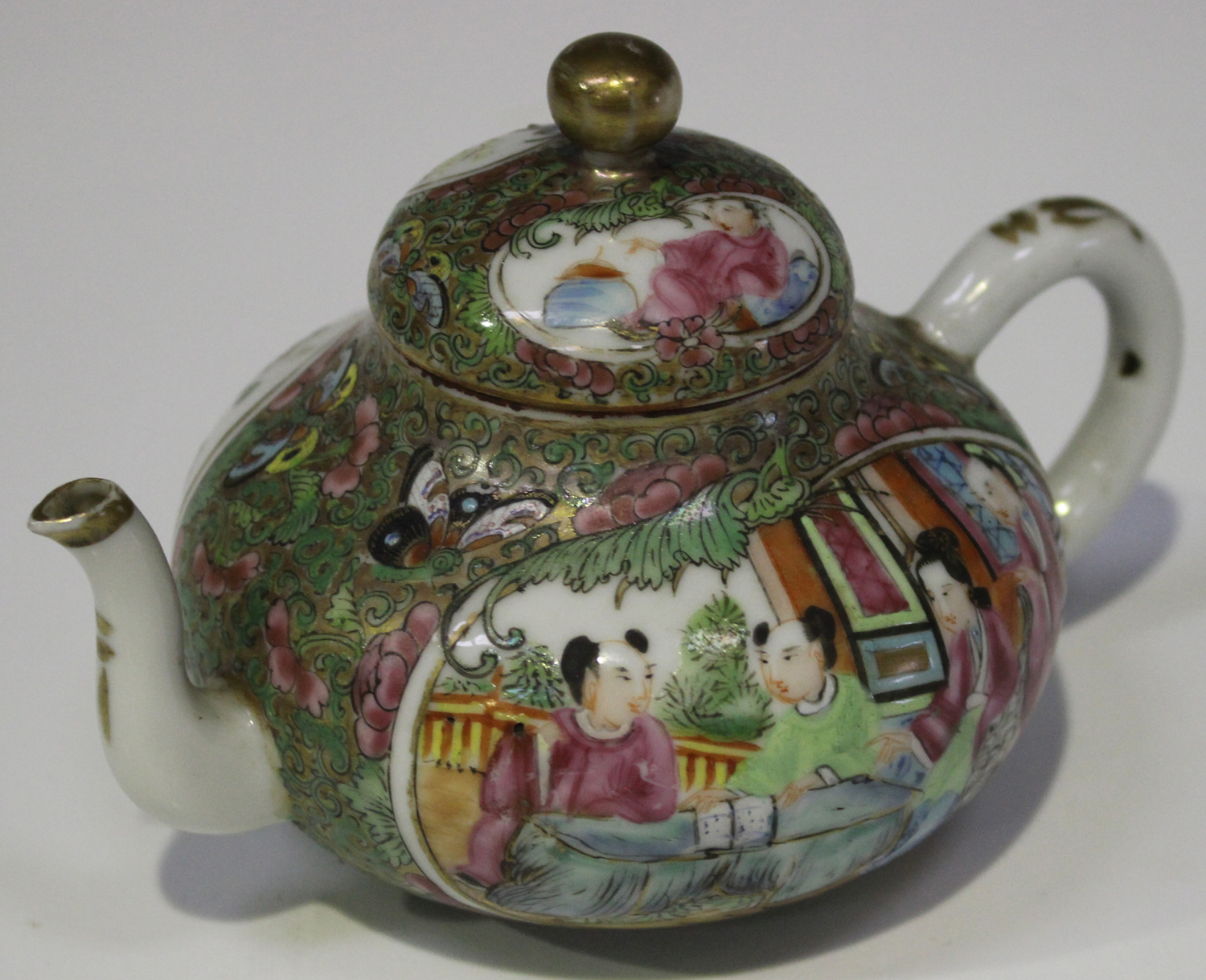 A Chinese Canton famille rose porcelain teapot and cover, mid to late 19th century, of diminutive - Image 5 of 5