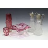 A mixed group of decorative and table glassware, 20th century, including a pink Murano bowl and