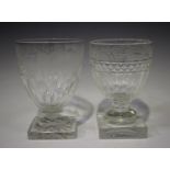 Two engraved glass rummers, early 19th century, the first of U-shape, engraved with hops and