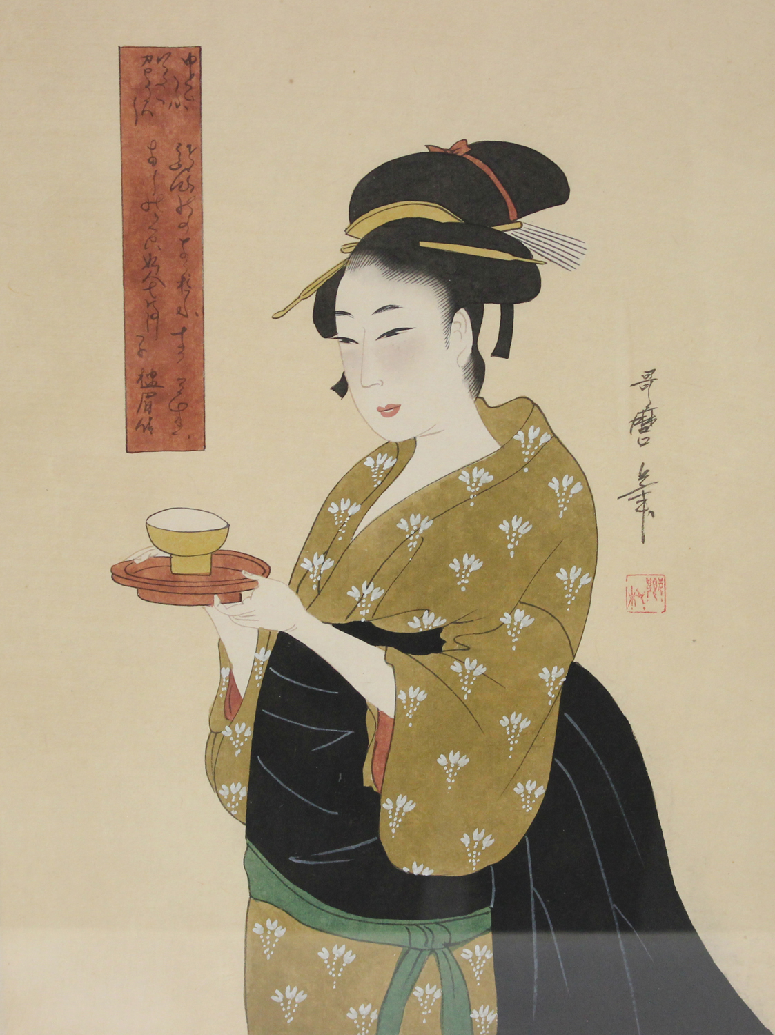 After Kitagawa Utamaro - a pair of hand coloured prints, 20th century, depicting half-length studies - Image 2 of 3