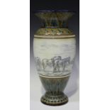 A Doulton Lambeth stoneware vase, circa 1881, decorated by Hannah E. Barlow, monogrammed, the