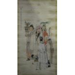 A Chinese hanging scroll painting, early 20th century, depicting a group of five immortals, line