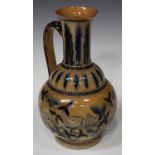 A Doulton Lambeth stoneware jug, circa 1874, decorated by Florence E. Barlow, monogrammed, the