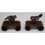 Two Chinese cloisonné models of birds, 20th century, each with colourful plumage, lengths 9.5cm