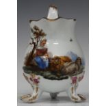 A Meissen porcelain Marcolini period milk jug, circa 1775, the baluster body painted with a