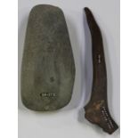 A Swiss Neolithic polished stone axe, inscribed 'Swiss Lakes', with Hugh Fawcett collection