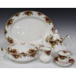 A Royal Albert 'Old Country Roses' pattern part service, including an oval platter, two tureens