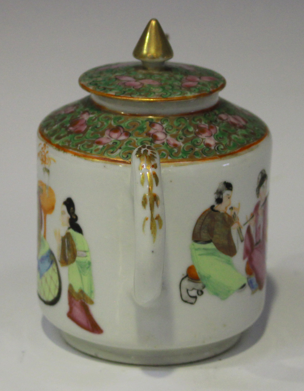 A Chinese Canton famille rose porcelain teapot and cover, mid to late 19th century, of diminutive - Image 4 of 5