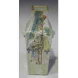 A Chinese famille rose porcelain vase, Republic period, of square tapering form with moulded lion