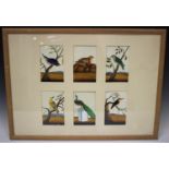 A group of six Indian paintings on mica, late 19th century, all depicting a different bird, framed