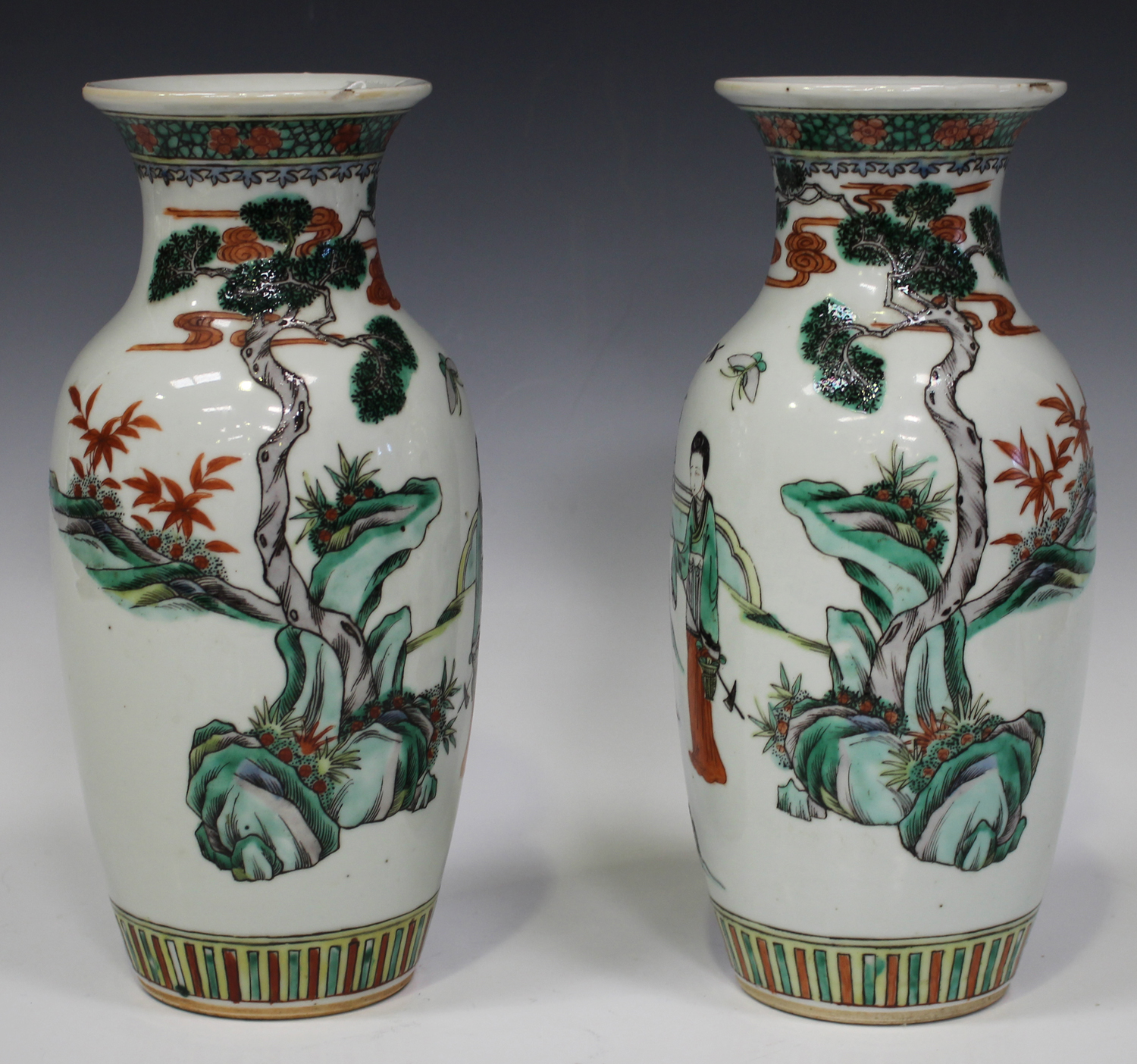 A pair of Chinese famille verte porcelain vases, late 19th/early 20th century, each shouldered - Image 6 of 7