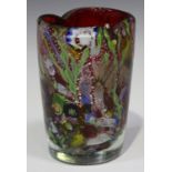 An AVeM Zanfirico Tutti-Frutti glass vase, mid-20th century, of cylindrical shape with knotched rim,